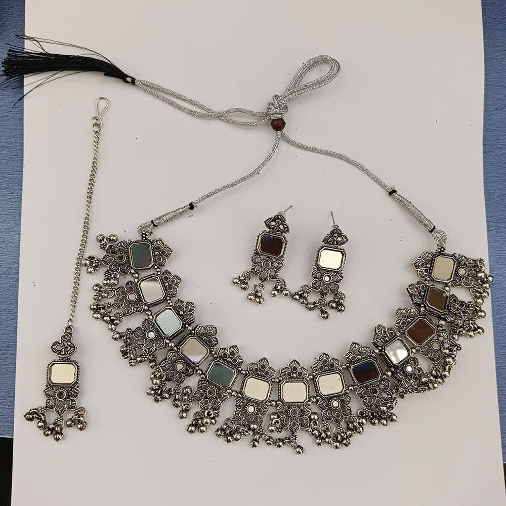 The99Jewel Oxidised Plated Traditional Mirror Choker Necklace Jewellery Set