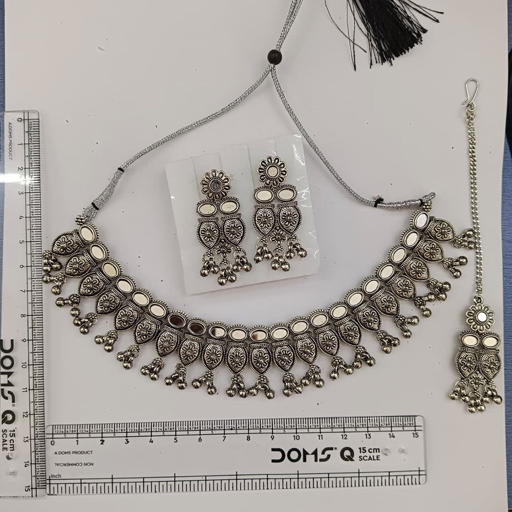 The99Jewel Oxidised Plated Traditional Mirror Choker Necklace Jewellery Set