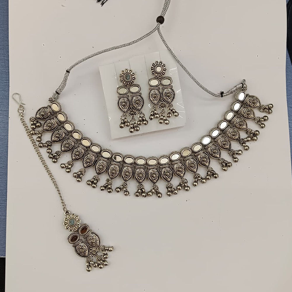 The99Jewel Oxidised Plated Traditional Mirror Choker Necklace Jewellery Set