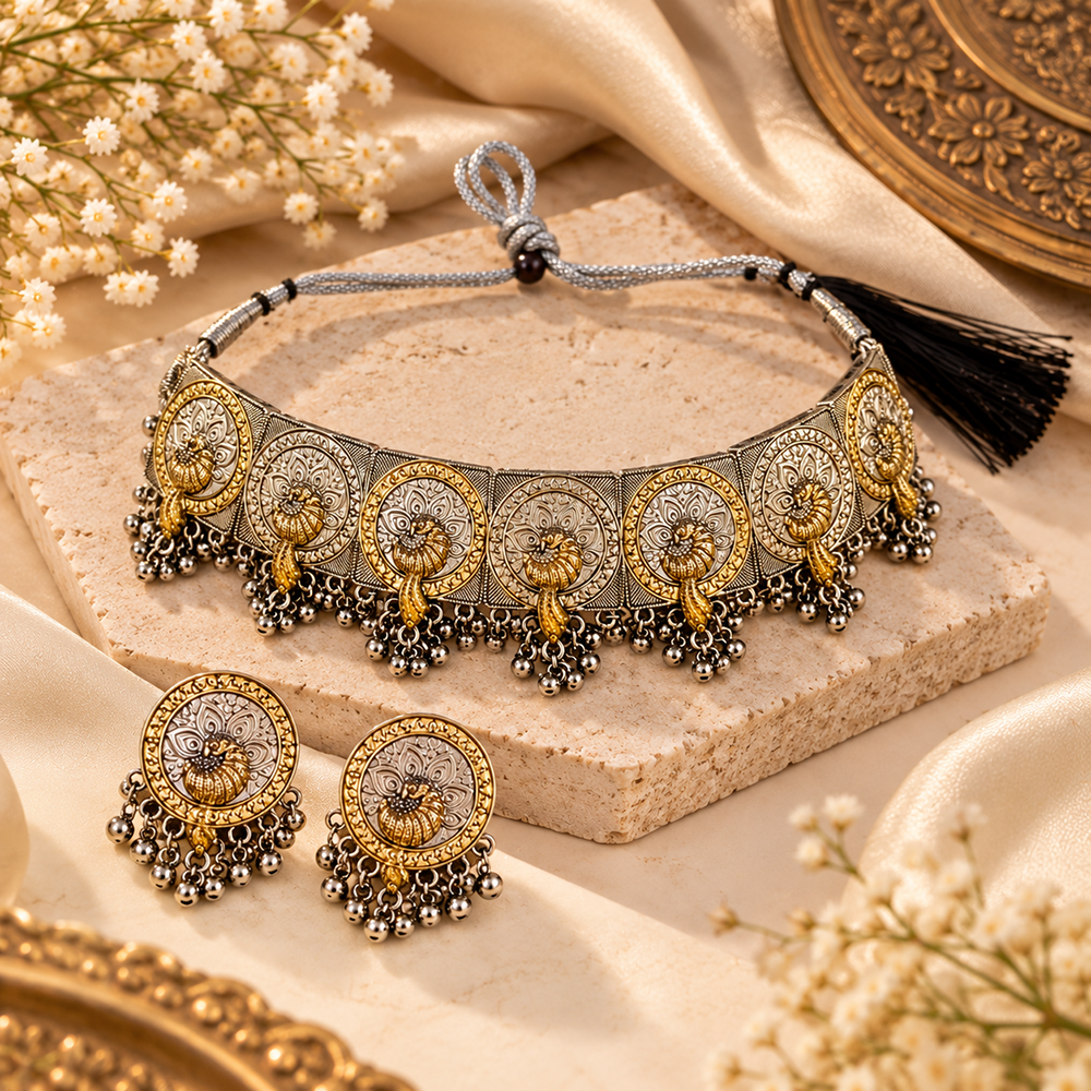 The99Jewel 2 Tone Plated Fashion Choker Necklace Set for Women