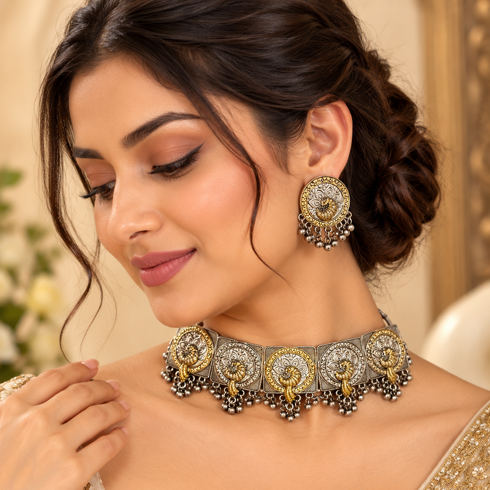 The99Jewel 2 Tone Plated Fashion Choker Necklace Set for Women