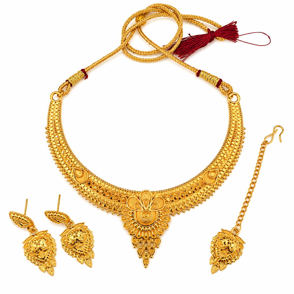 The99Jewel Traditional Gold Plated Necklace Set with Maangtikka | Elegant Ethnic Jewellery for Women