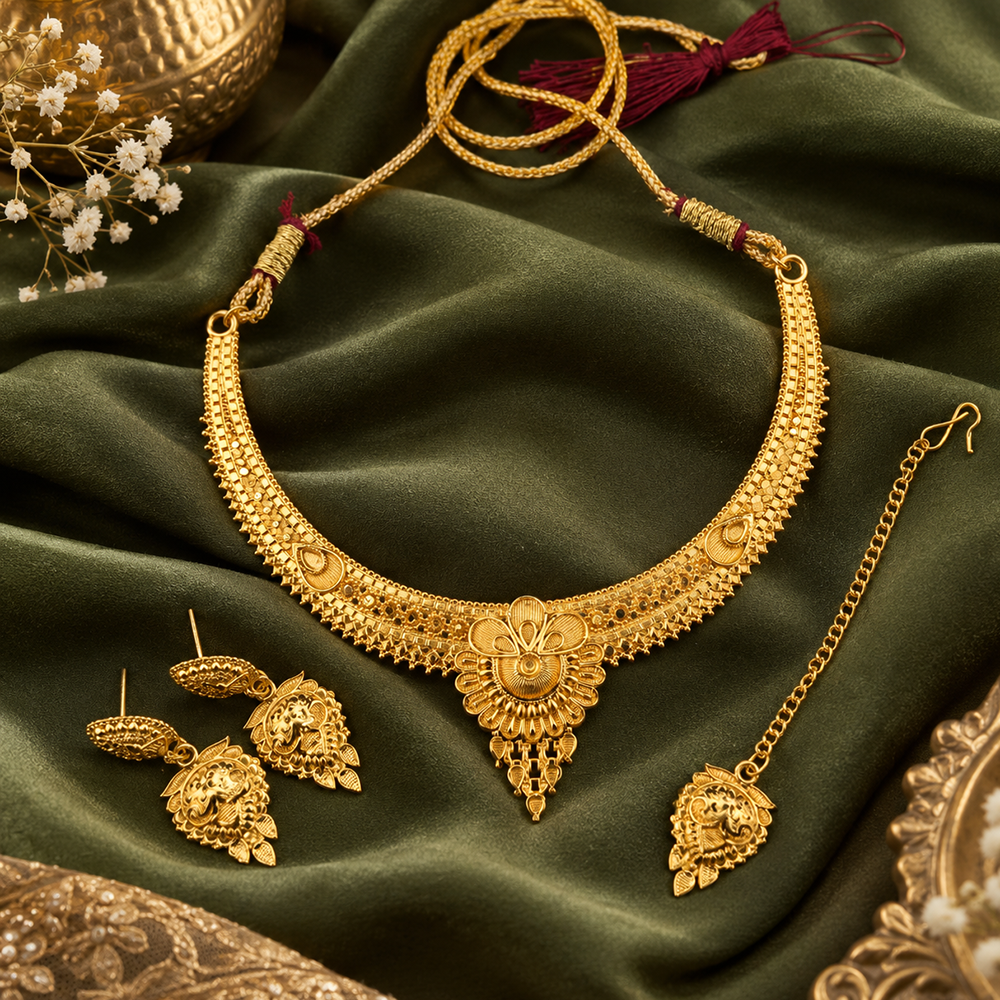The99Jewel Traditional Gold Plated Necklace Set with Maangtikka | Elegant Ethnic Jewellery for Women