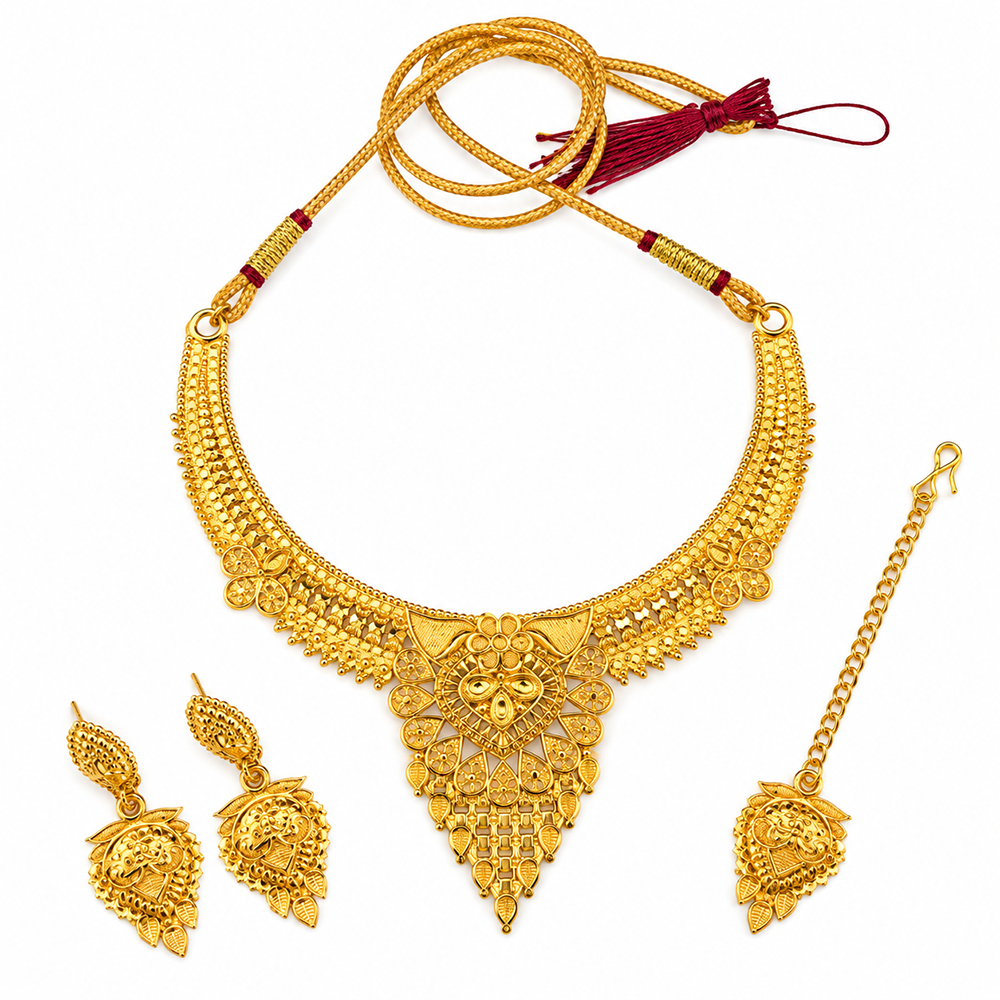 The99Jewel Traditional Gold Plated Necklace Set with Maangtikka | Elegant Ethnic Jewellery for Women