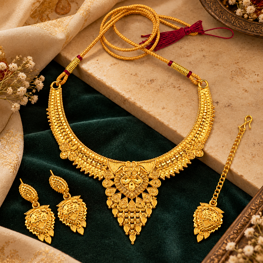 The99Jewel Traditional Gold Plated Necklace Set with Maangtikka | Elegant Ethnic Jewellery for Women