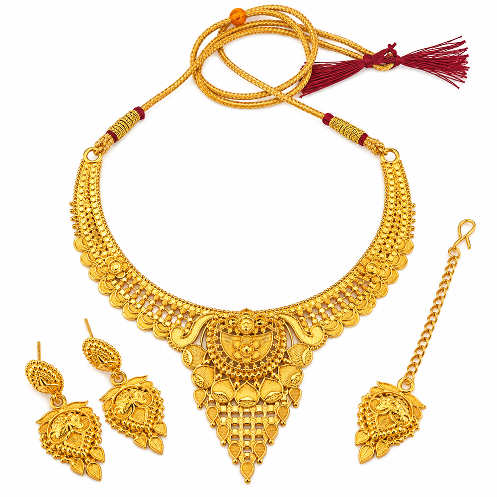 The99Jewel Traditional Gold Plated Necklace Set with Maangtikka | Elegant Ethnic Jewellery for Women