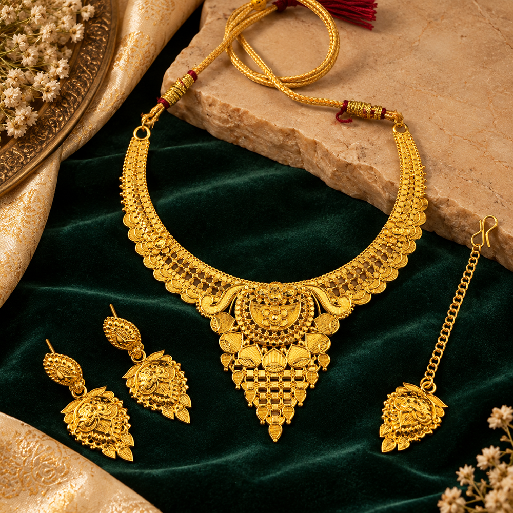 The99Jewel Traditional Gold Plated Necklace Set with Maangtikka | Elegant Ethnic Jewellery for Women