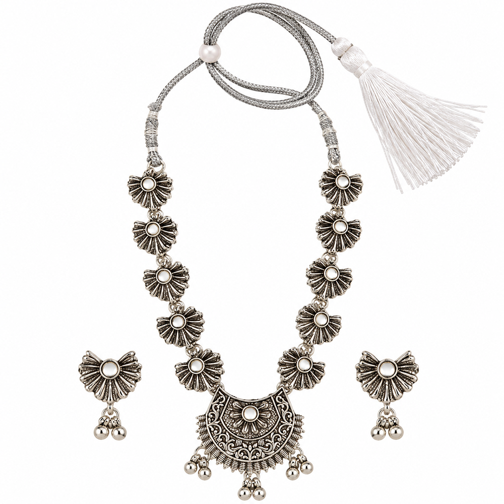 The99Jewel Traditional Oxidised Silver-Tone Necklace Set with Earrings