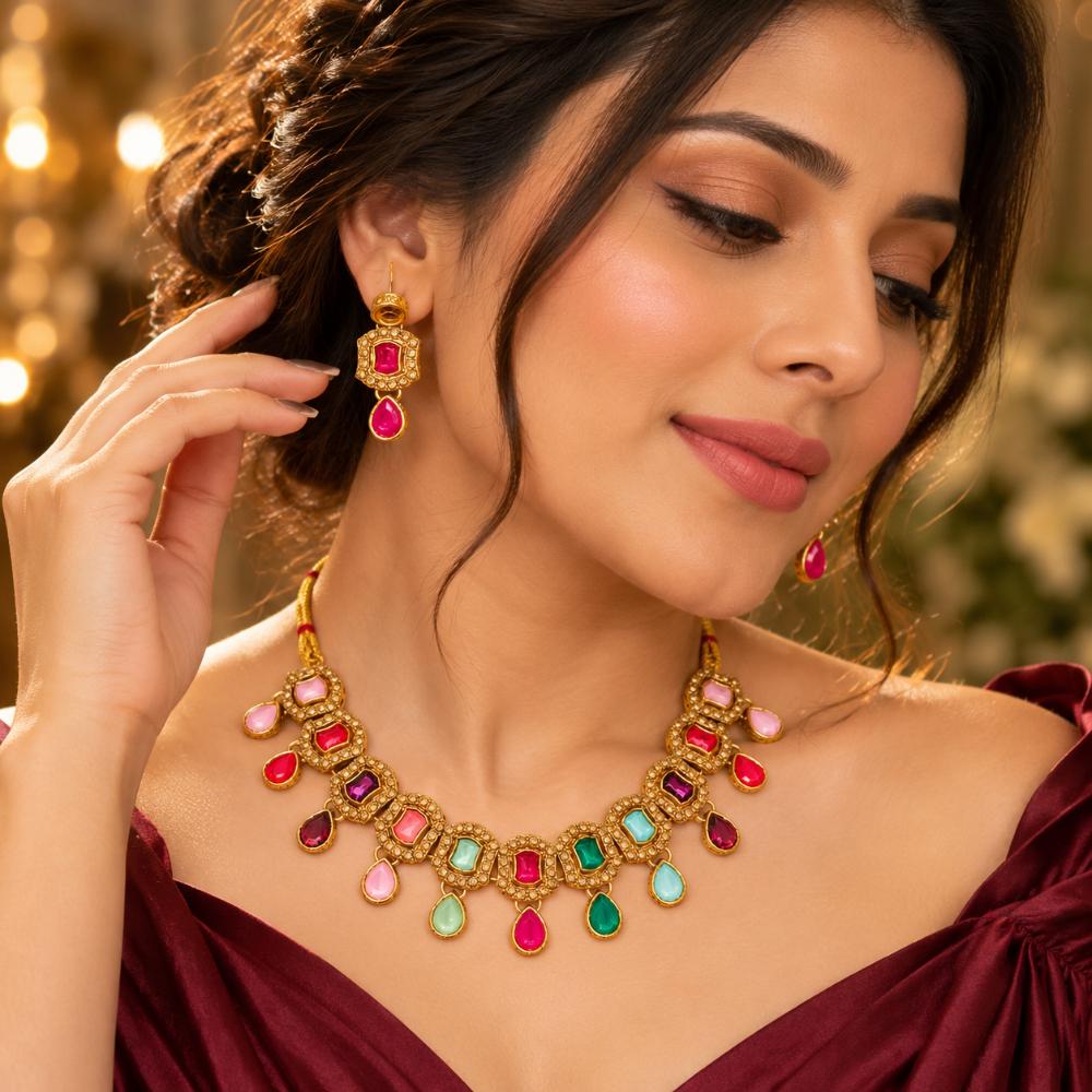 The99Jewel Elegant Austrian Stone Necklace Set with Matching Earrings for Women and Girls