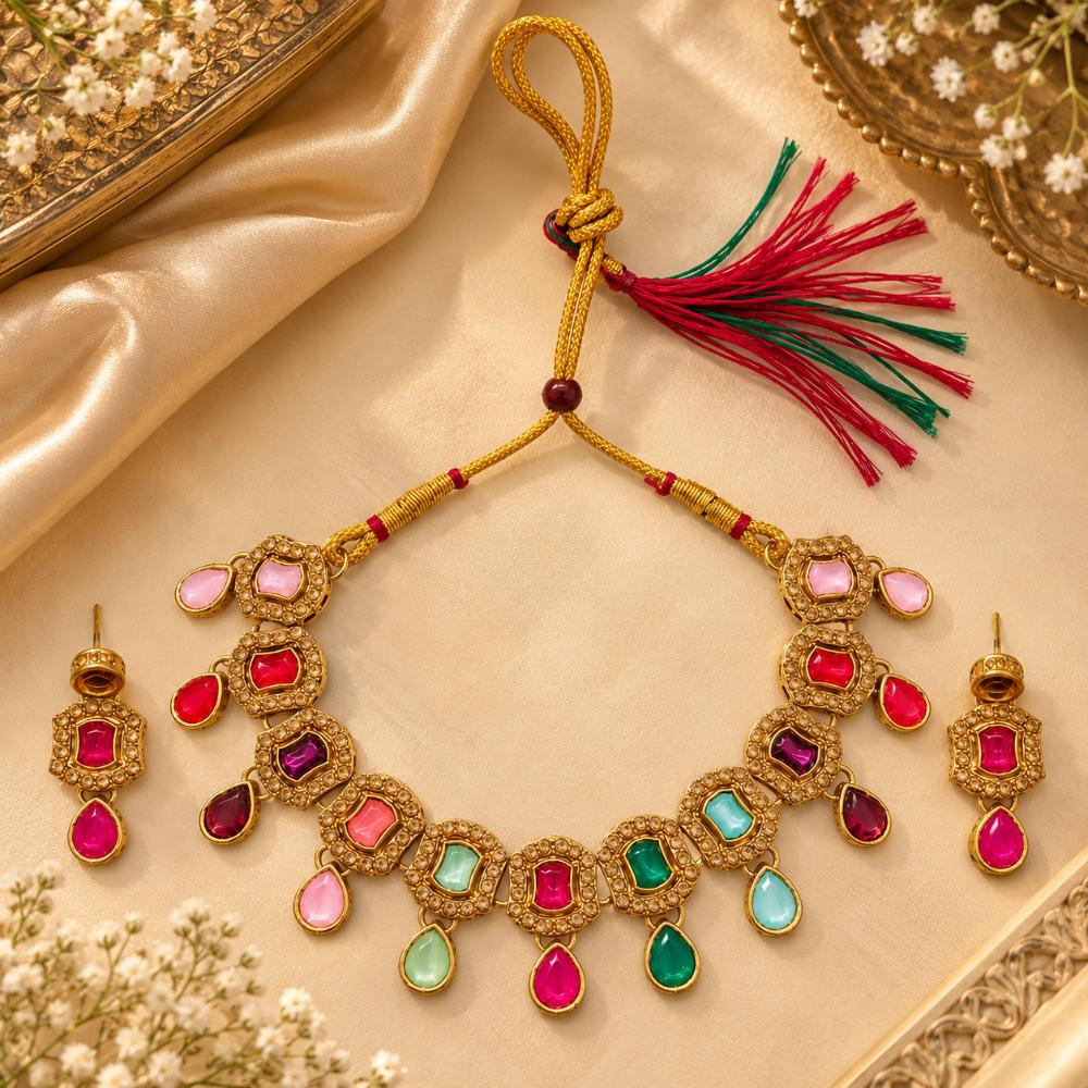 The99Jewel Elegant Austrian Stone Necklace Set with Matching Earrings for Women and Girls