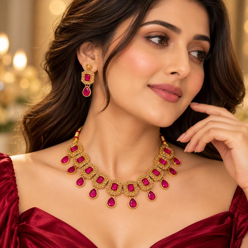 The99Jewel Elegant Austrian Stone Necklace Set with Matching Earrings for Women and Girls