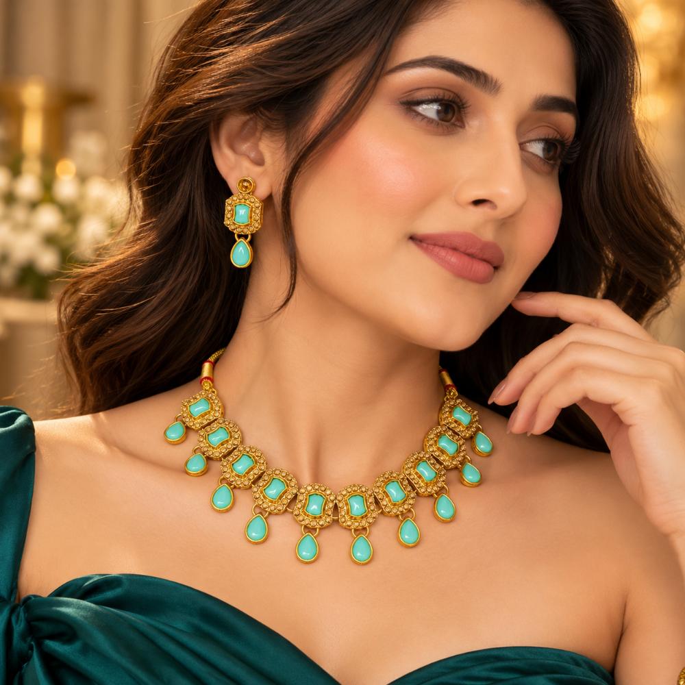 The99Jewel Elegant Austrian Stone Necklace Set with Matching Earrings for Women and Girls