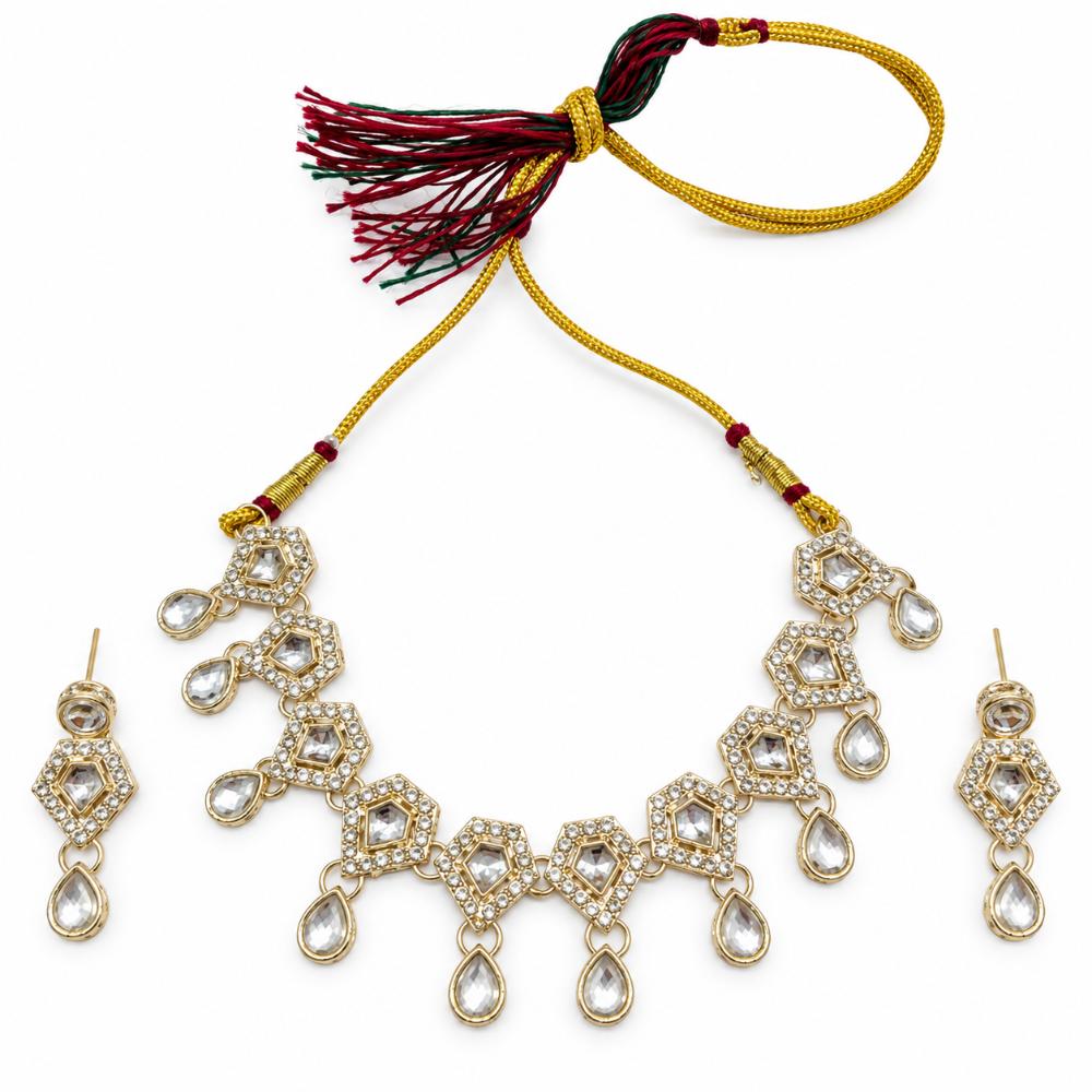 The99Jewel Gold Plated Designer Austrian Crystal Necklace Set with Matching Earrings for Special Occasions