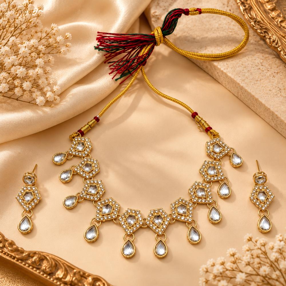 The99Jewel Gold Plated Designer Austrian Crystal Necklace Set with Matching Earrings for Special Occasions