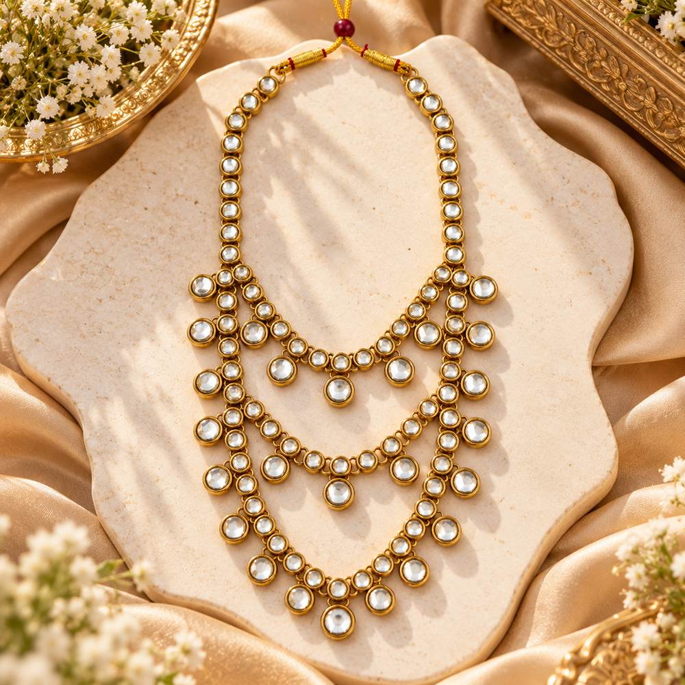 The99Jewel Antique Kundan Stone Multi Layered Long Necklace Traditional Ethnic Fashion Jewellery for Mens