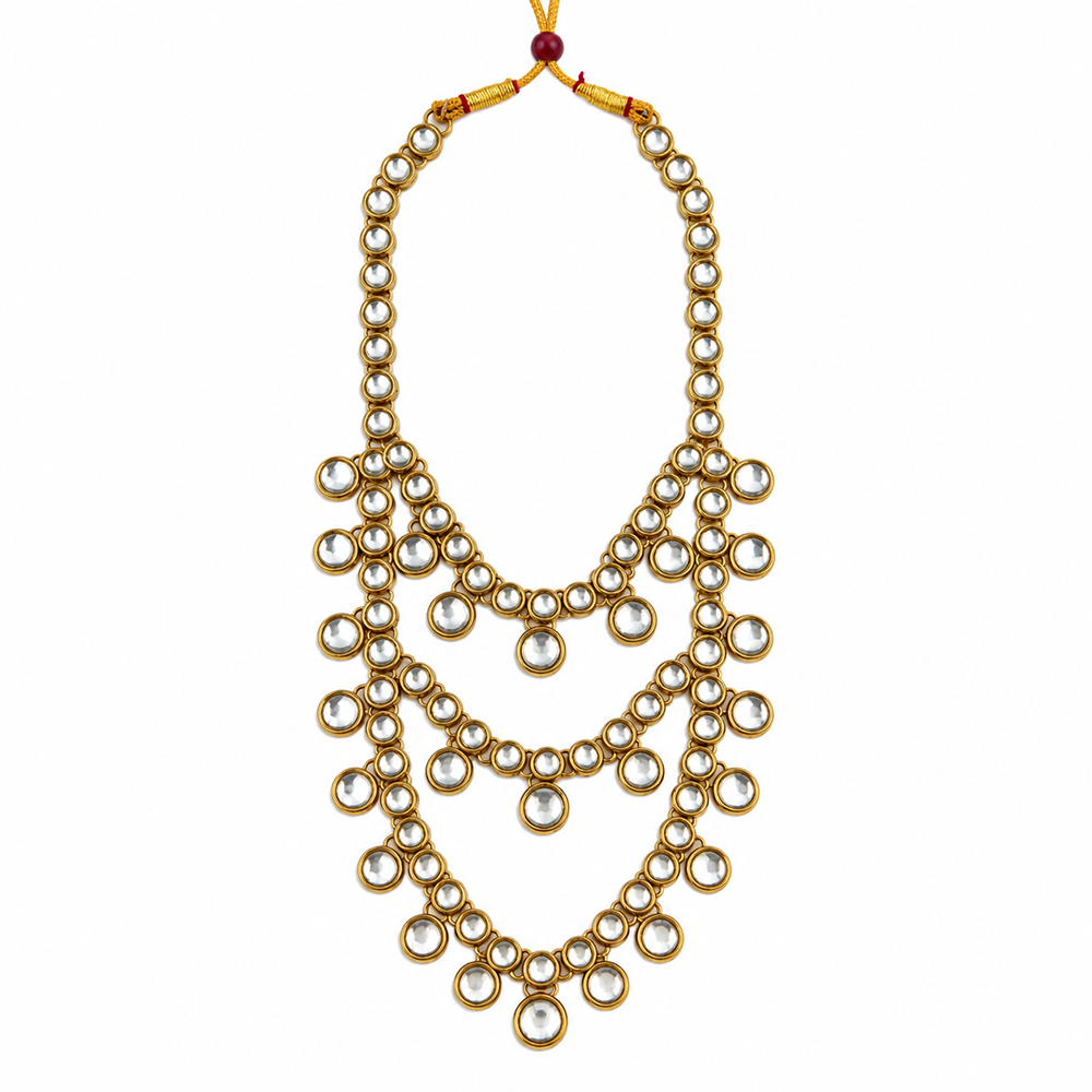 The99Jewel Antique Kundan Stone Multi Layered Long Necklace Traditional Ethnic Fashion Jewellery for Mens