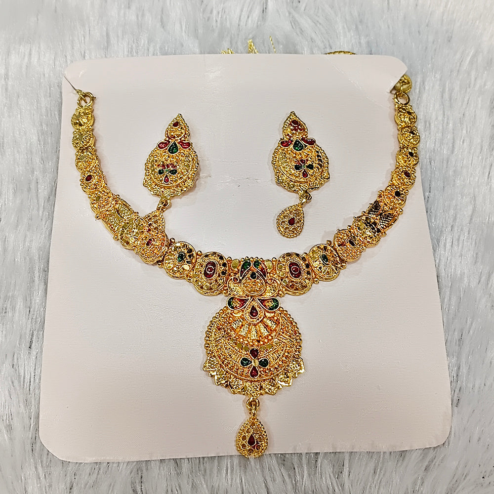 The99Jewel Gold Look Forming Traditional Designer Gold Plated Necklace Set for Women