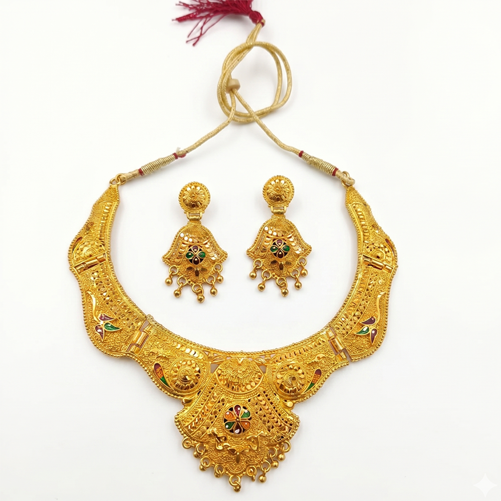 The99Jewel Gold Look Forming Traditional Designer Gold Plated Necklace Set for Women