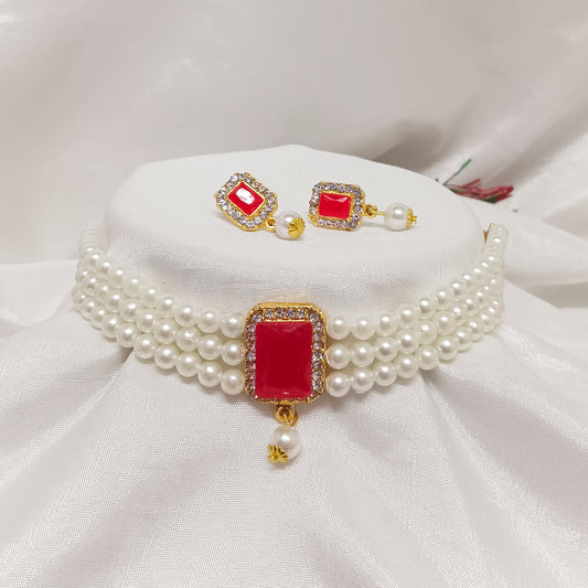 Stunning Gold Plated Pearls Choker Necklace Set