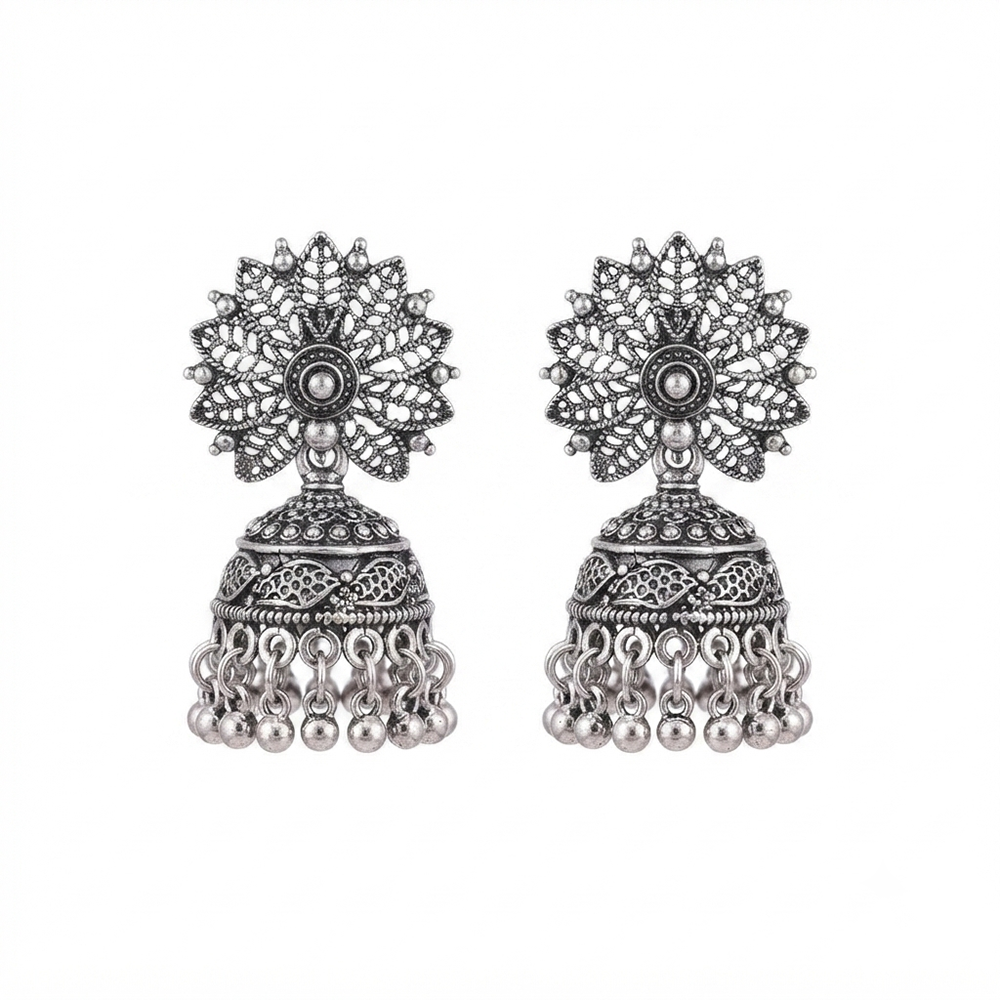 The99Jewel Ethnic Oxidised Silver Jhumki Earrings for Women