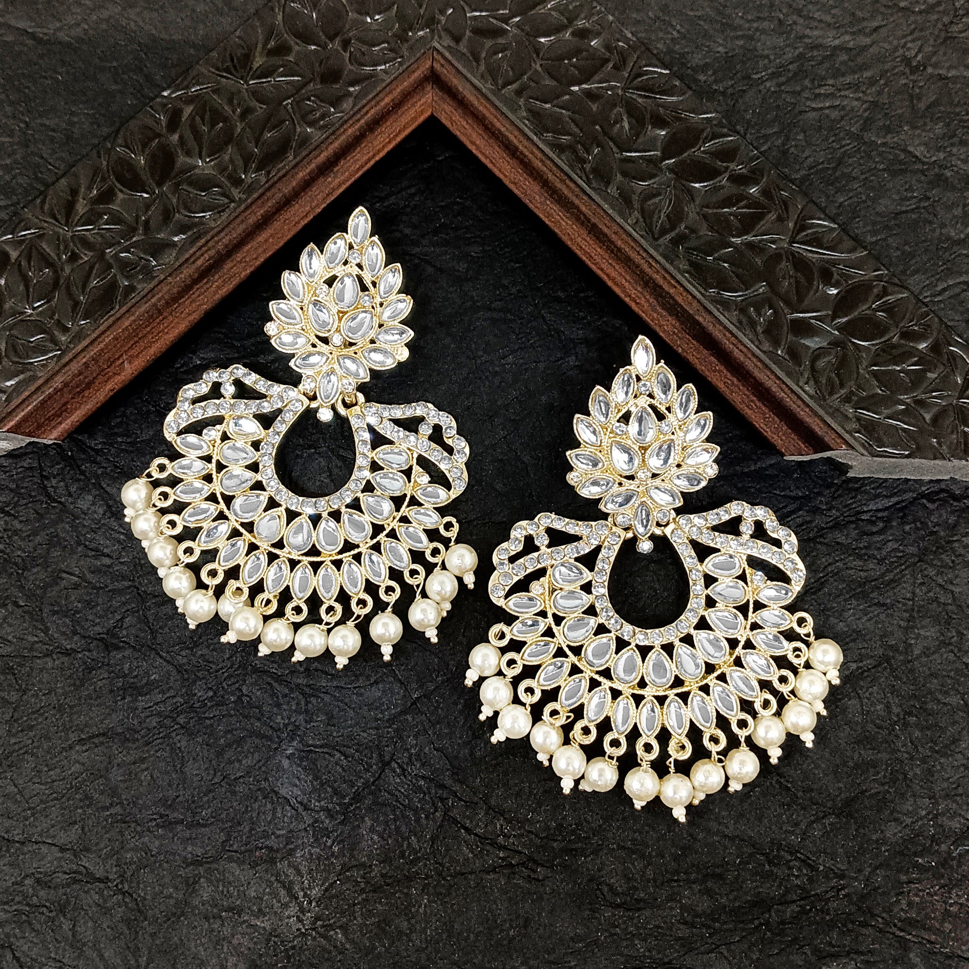 the99jewel Gold Plated Kundan Stone Dangler Earrings
