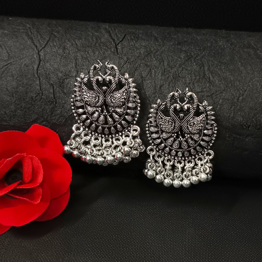 the99jewel Oxidised Plated Peacock Dangler Earrings