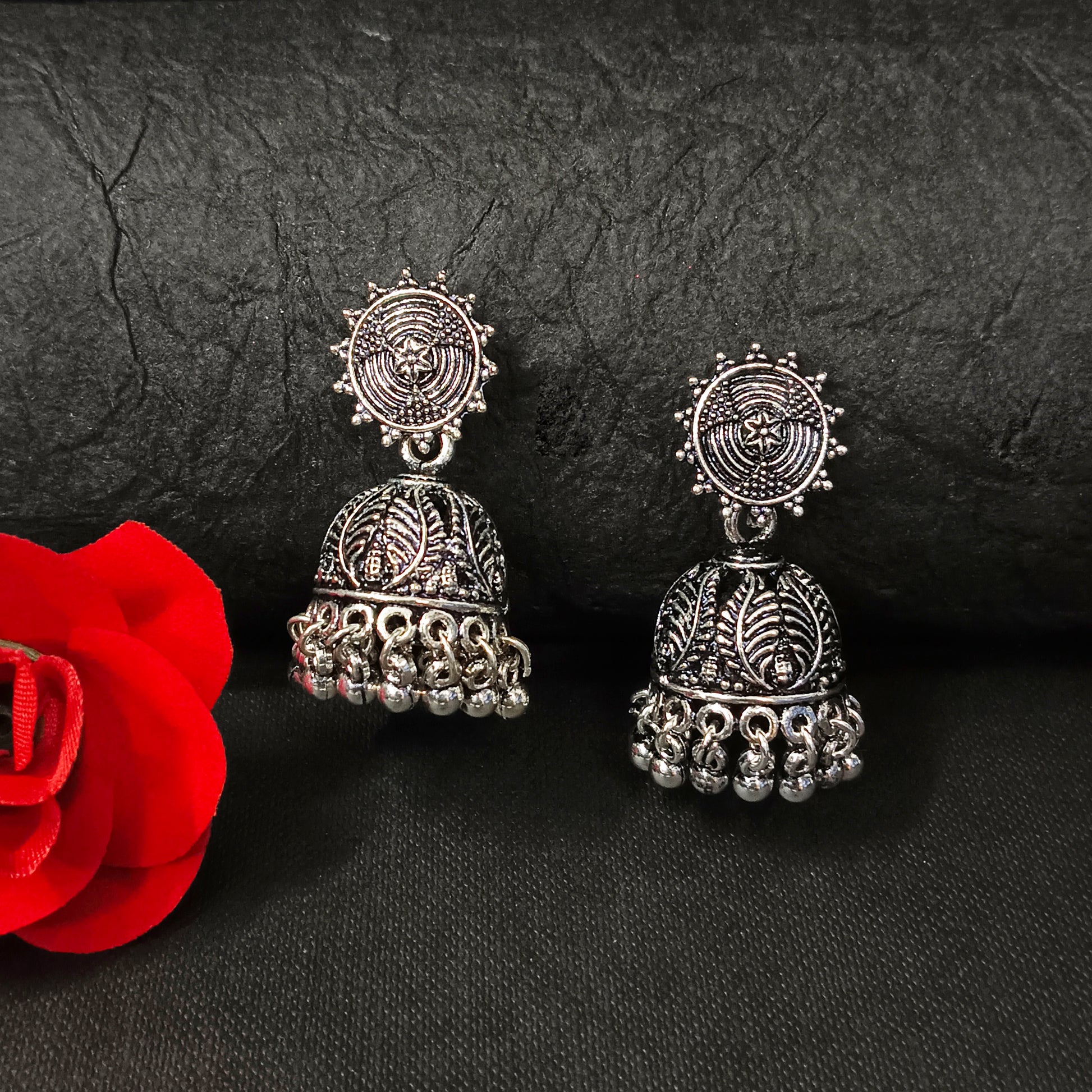 The99Jewel Ethnic Oxidised Silver Jhumka Earrings for Women