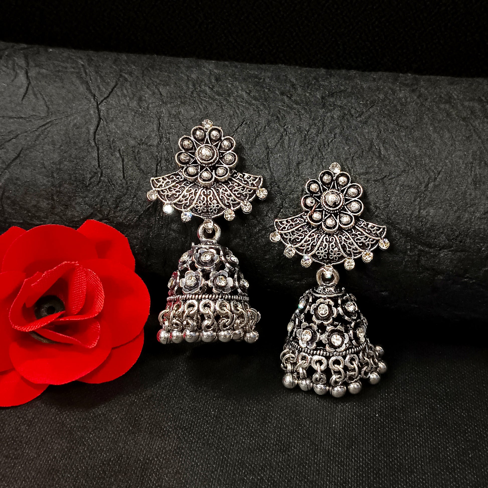 The99Jewel Ethnic Oxidised Silver Jhumka Earrings for Women