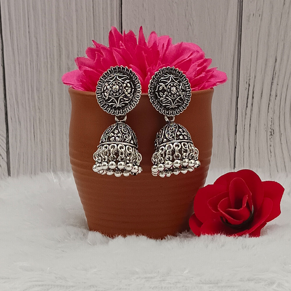 The99Jewel Ethnic Oxidised Silver Jhumka Earrings for Women