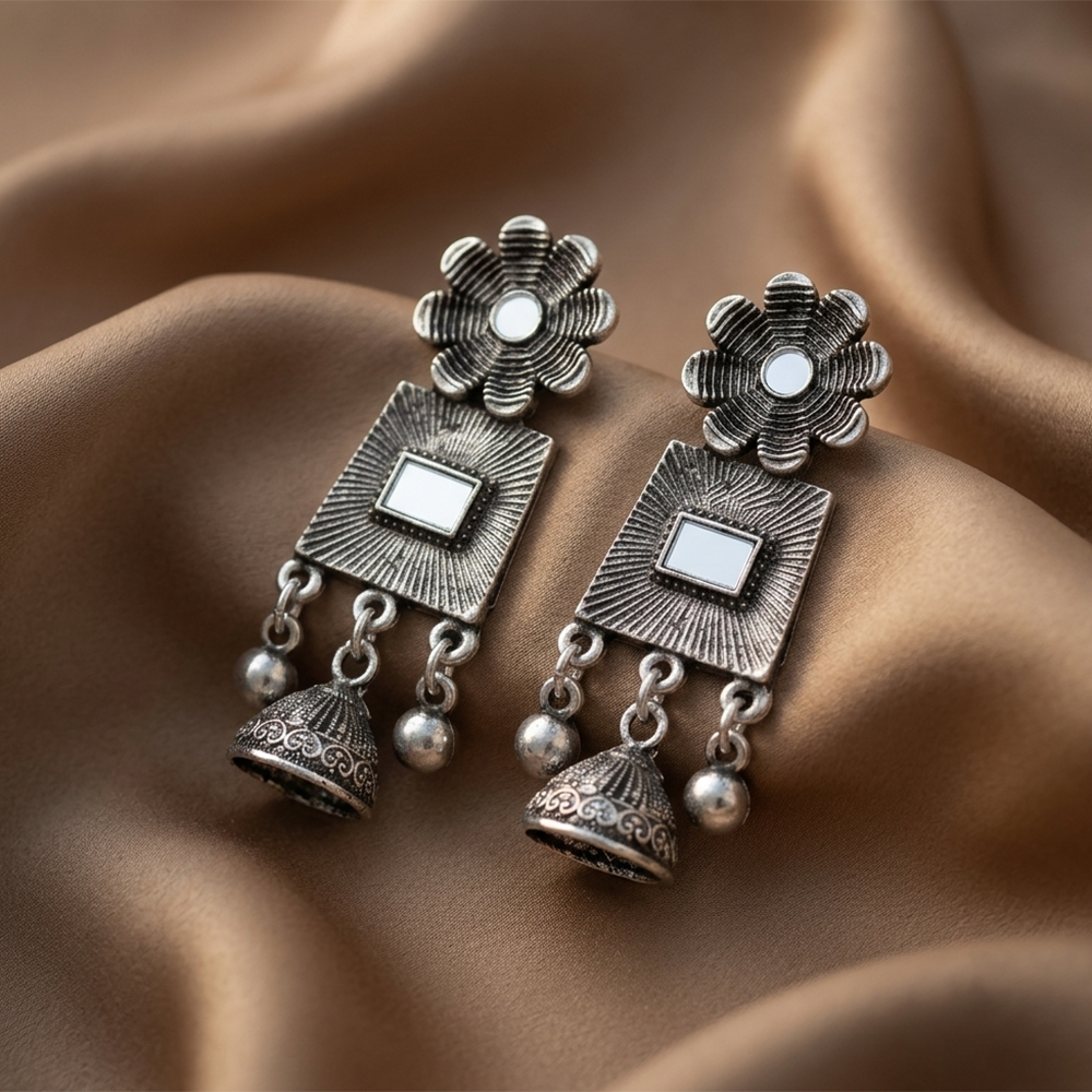The99Jewel Antique Silver-Toned Oxidised Dangler Earrings