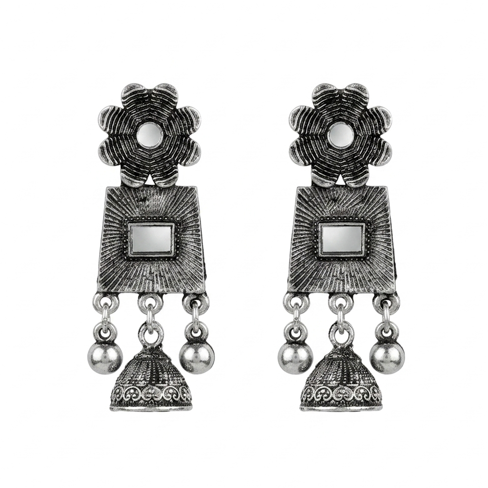 The99Jewel Antique Silver-Toned Oxidised Dangler Earrings