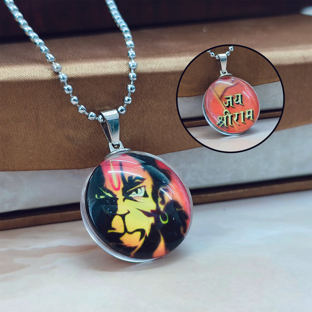 The99Jewel Glass Framed Orange Enamel Hanuman Locket Chain Pendant