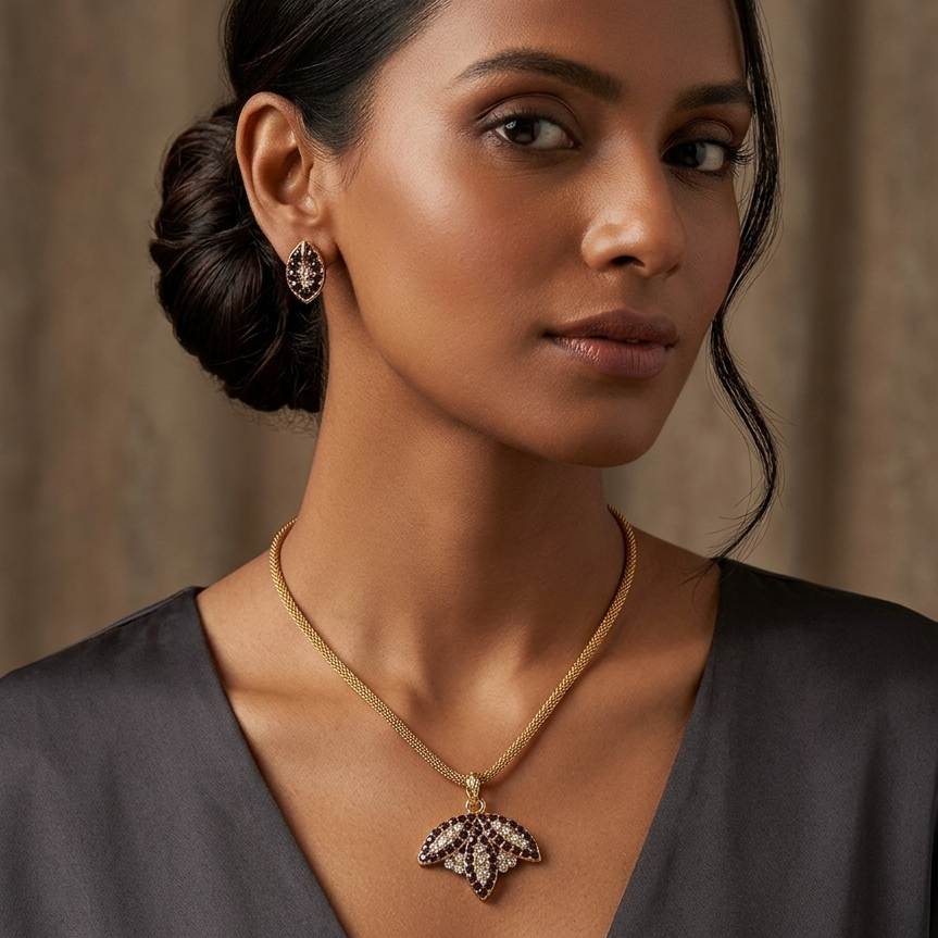 The99Jewel Austrian Stone Traditional Chain Pendant Set With Earrings