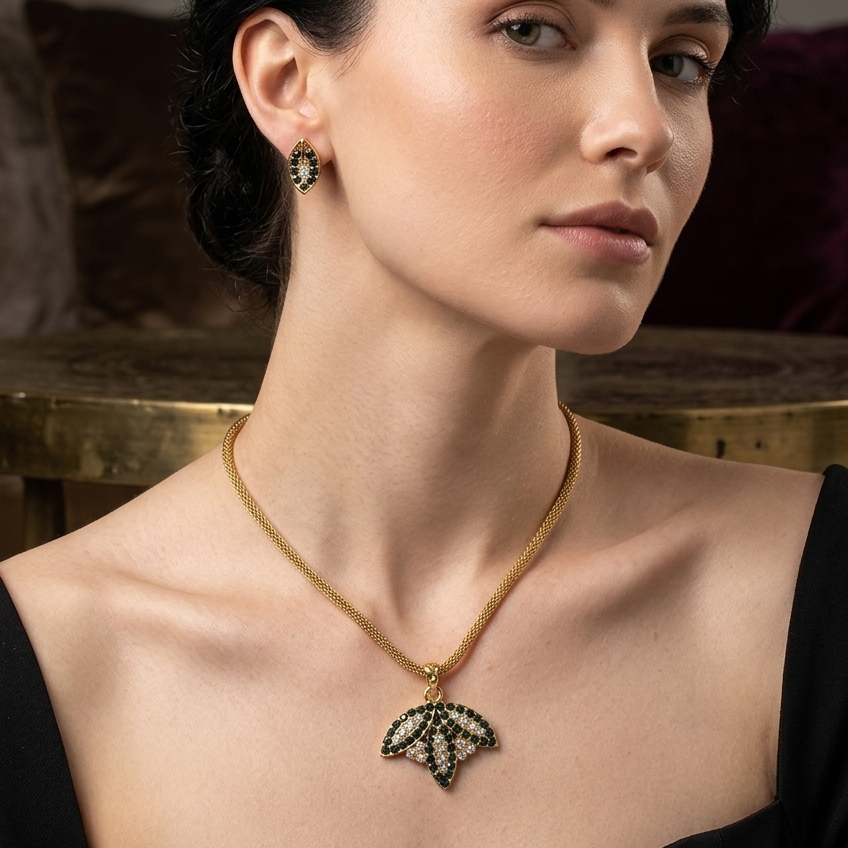 The99Jewel Austrian Stone Traditional Chain Pendant Set With Earrings