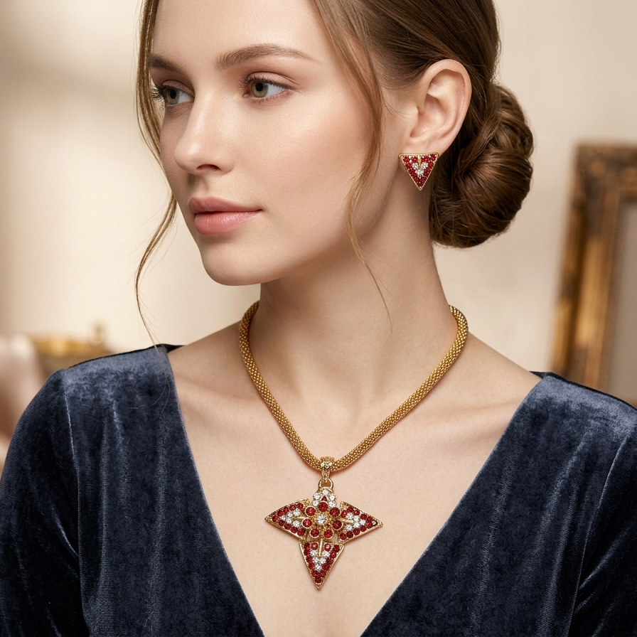 The99Jewel Austrian Stone Traditional Chain Pendant Set With Earrings