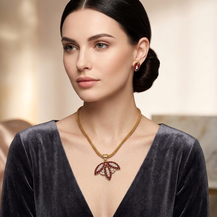The99Jewel Austrian Stone Traditional Chain Pendant Set With Earrings