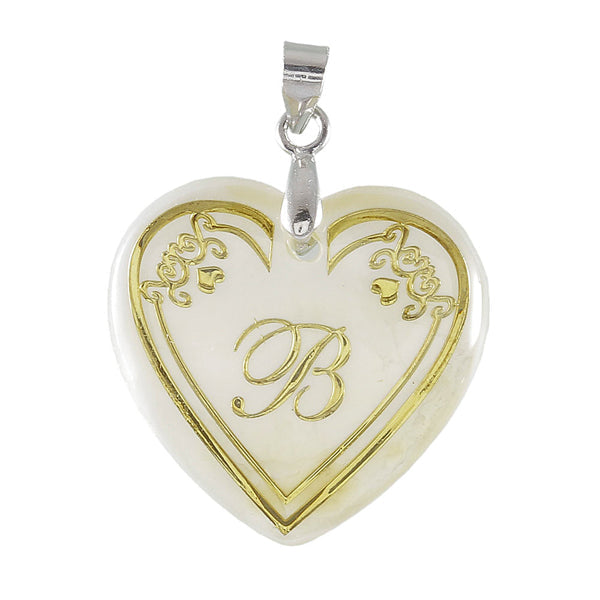 The99Jewel Alphabet B" Heart Shaped Shell Pendant