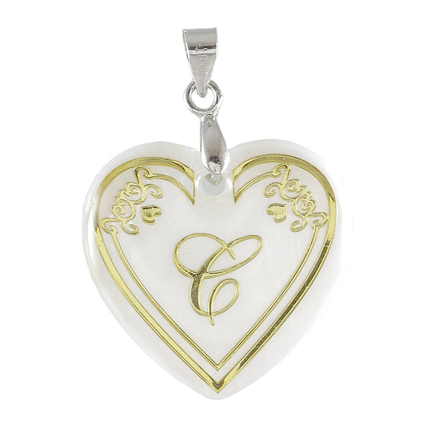 The99Jewel Alphabet C" Heart Shaped Shell Pendant