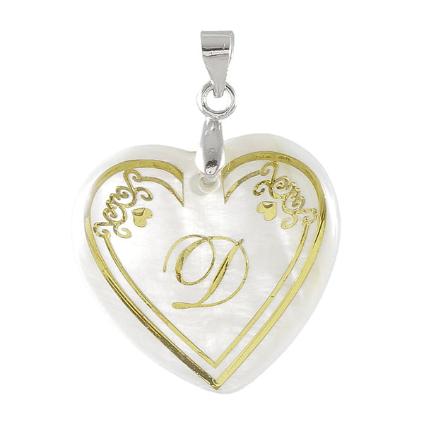 The99Jewel Alphabet D" Heart Shaped Shell Pendant