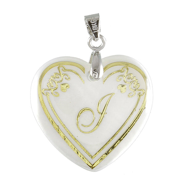 The99Jewel Alphabet J" Heart Shaped Shell Pendant