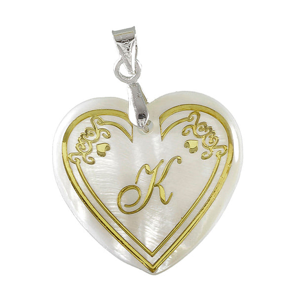 The99Jewel Alphabet K" Heart Shaped Shell Pendant