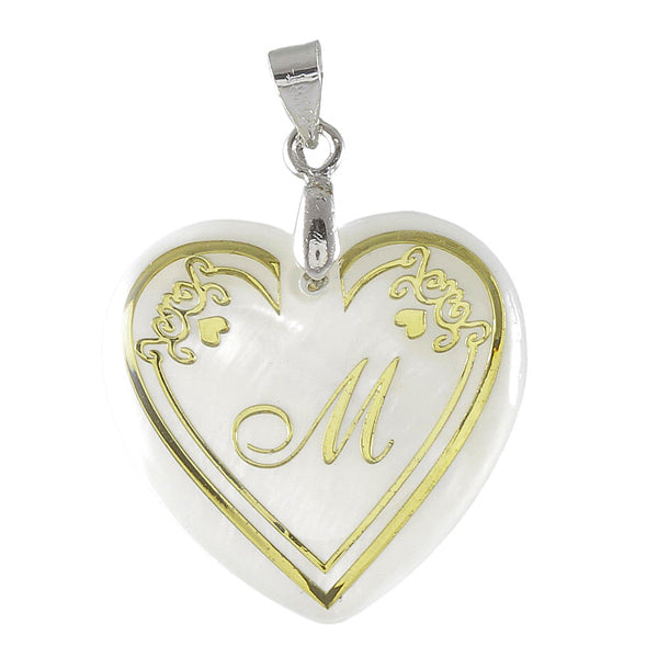 The99Jewel Alphabet M" Heart Shaped Shell Pendant