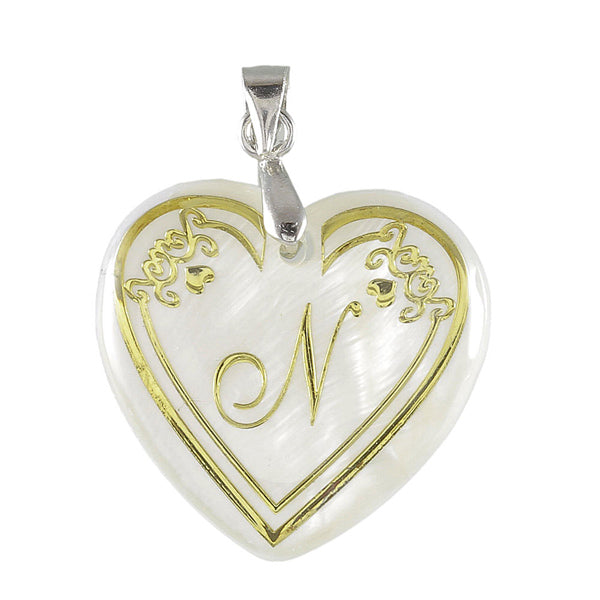 The99Jewel Alphabet N" Heart Shaped Shell Pendant