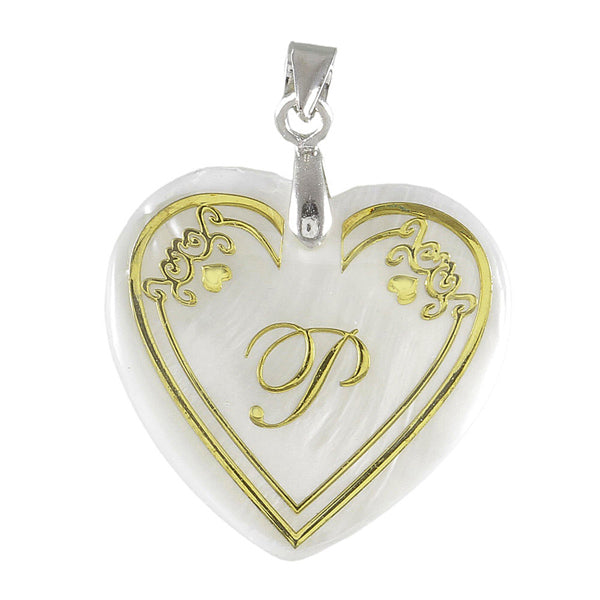 The99Jewel Alphabet P" Heart Shaped Shell Pendant