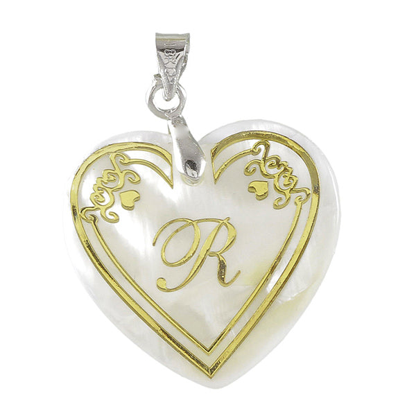 The99Jewel Alphabet R" Heart Shaped Shell Pendant