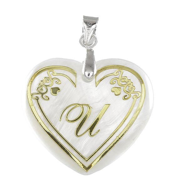 The99Jewel U Alphabet Silver Plated Heart Shape Pendant