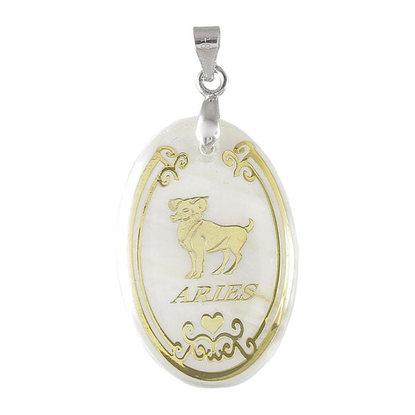 The99Jewel Aries Zodiac Round Rhodium Plated Pendant