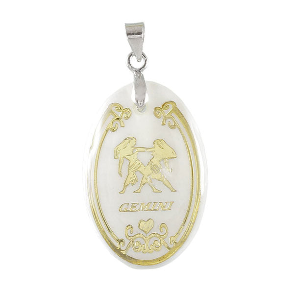 The99Jewel Gemini Zodiac Round Rhodium Plated Pendant