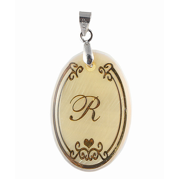 The99Jewel R Alphabet Oval Shaped Shell Pendant