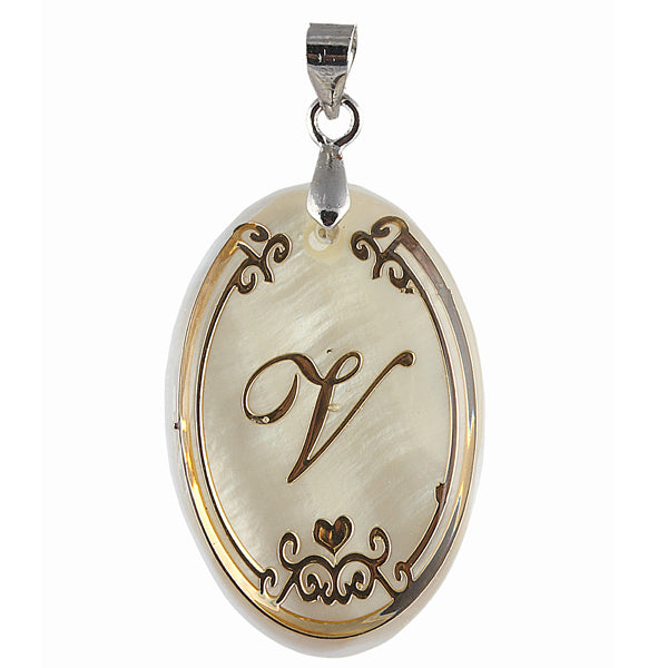 The99Jewel Alphabet V" Shell Pendant